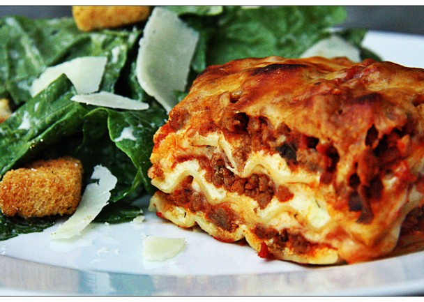 Meaty Cheesy Lasagna and a Caesar Salad - NMTG | Deliciously Healthy ...