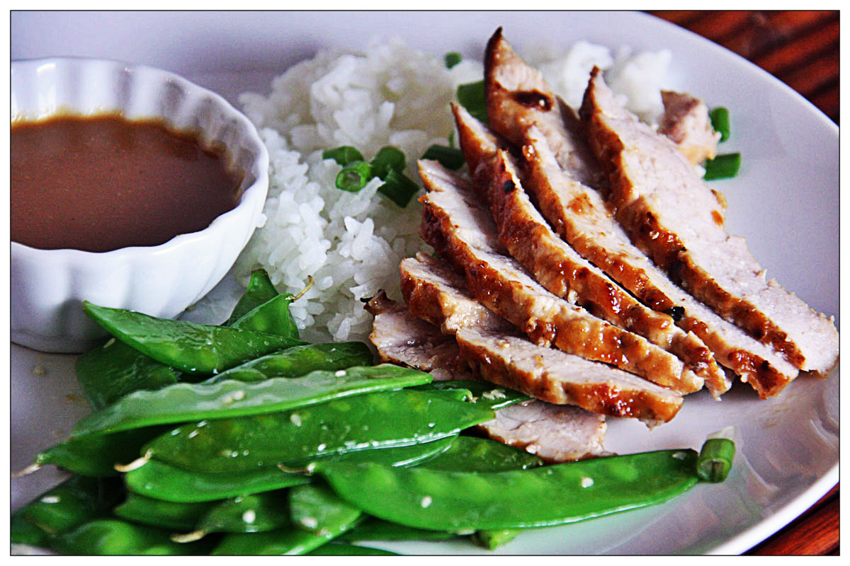 Thai Peanut Pork Tenderloin With Snow Peas And Sticky Rice Nmtg Deliciously Healthy Meal